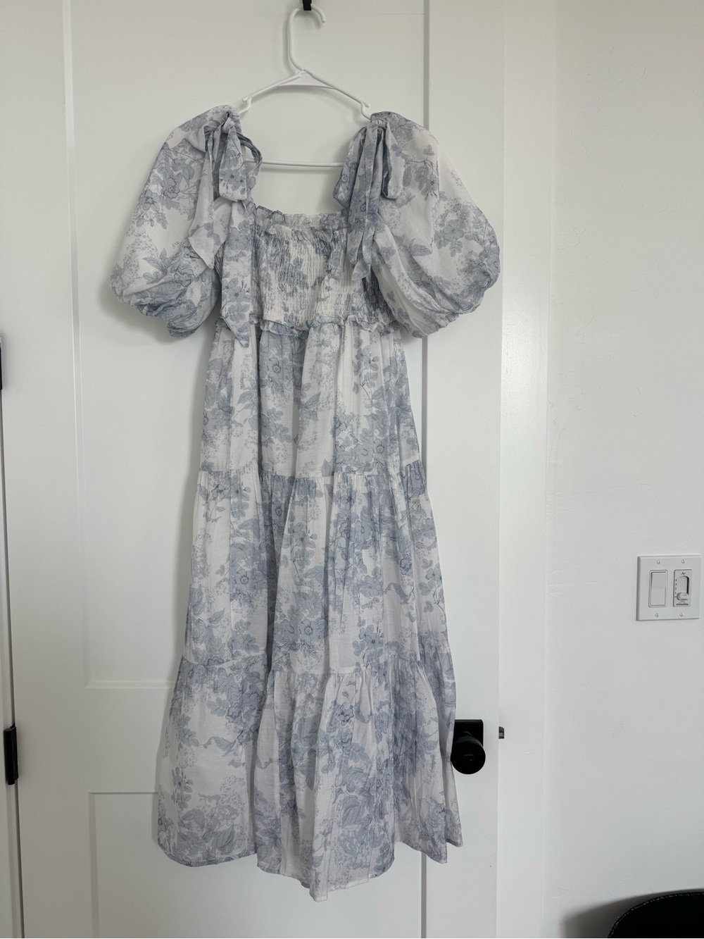 Elena Floral Print Smocked Midi Dress Blue